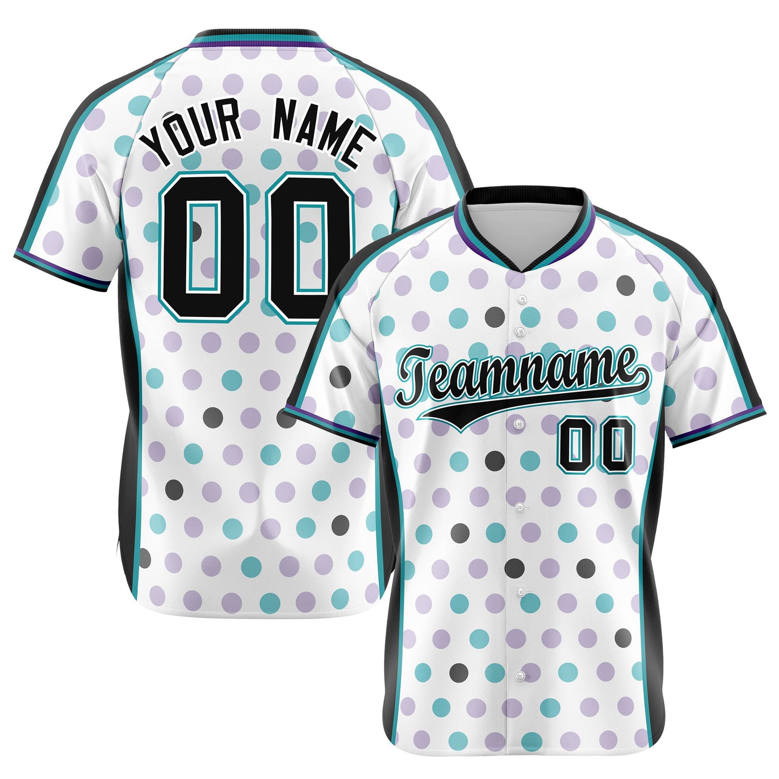 Custom White Black Aqua Authentic Polka Dot Fashion Baseball Jersey