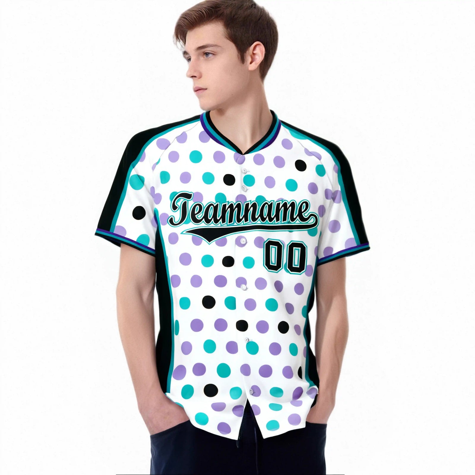 Custom White Black Aqua Authentic Polka Dot Fashion Baseball Jersey