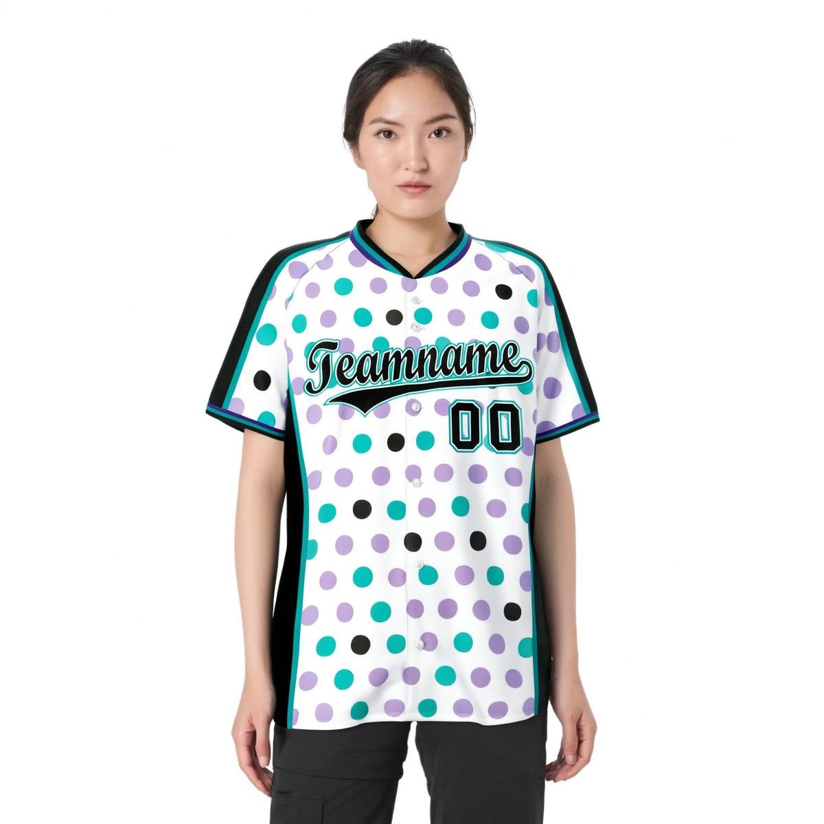 Custom White Black Aqua Authentic Polka Dot Fashion Baseball Jersey