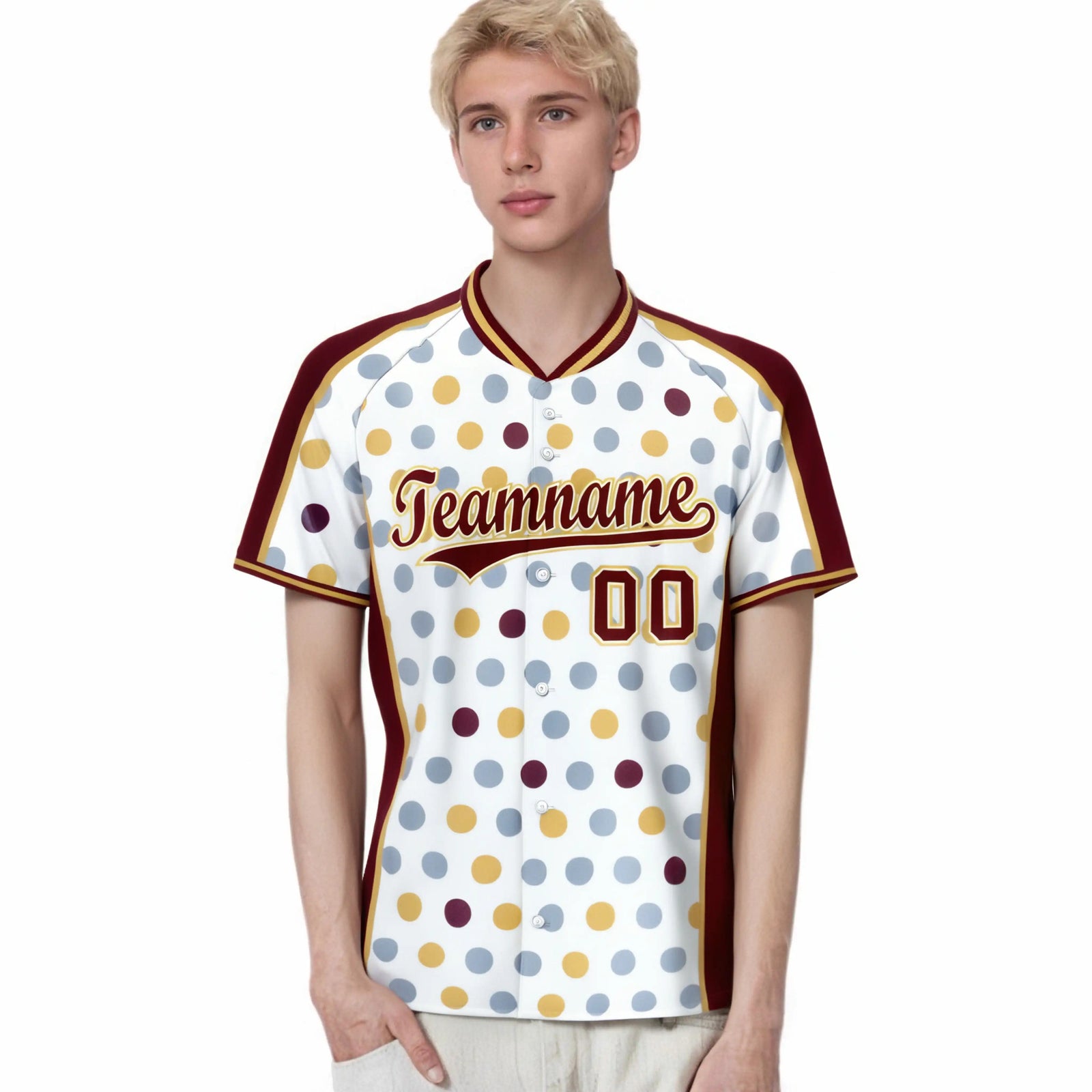 Custom White Crimson Khaki Authentic Polka Dot Fashion Baseball Jersey