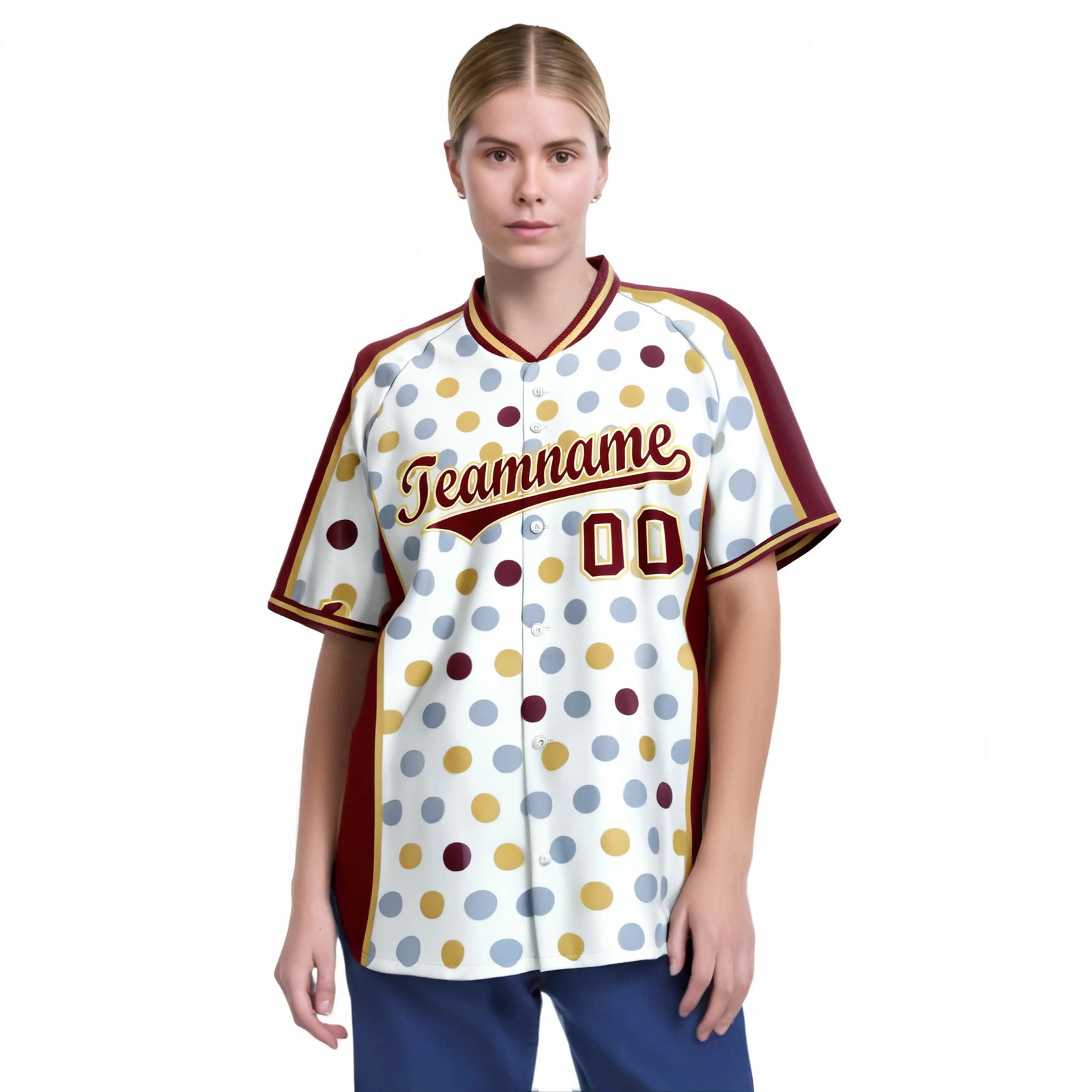Custom White Crimson Khaki Authentic Polka Dot Fashion Baseball Jersey