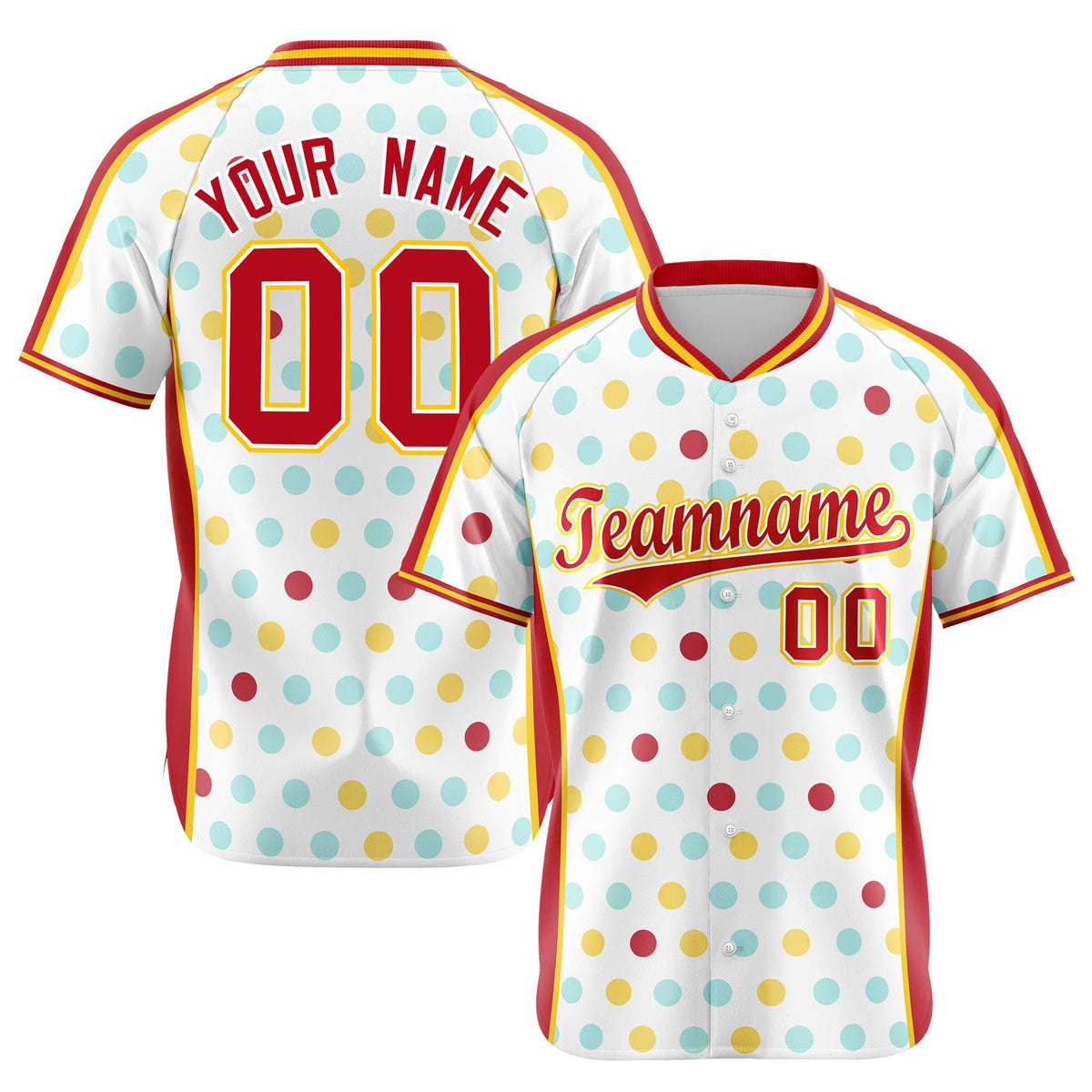 Custom White Red Gold Authentic Polka Dot Fashion Baseball Jersey