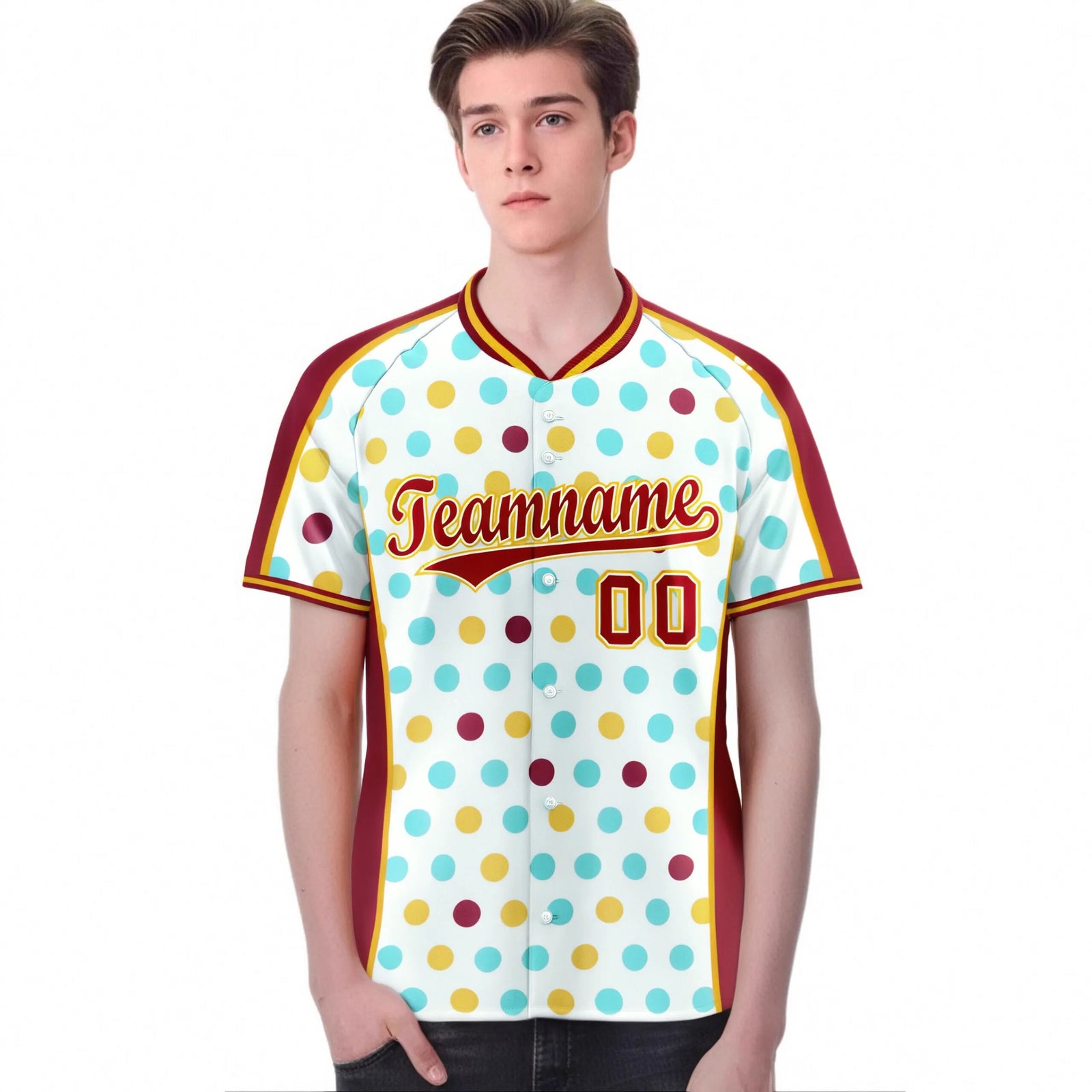 Custom White Red Gold Authentic Polka Dot Fashion Baseball Jersey