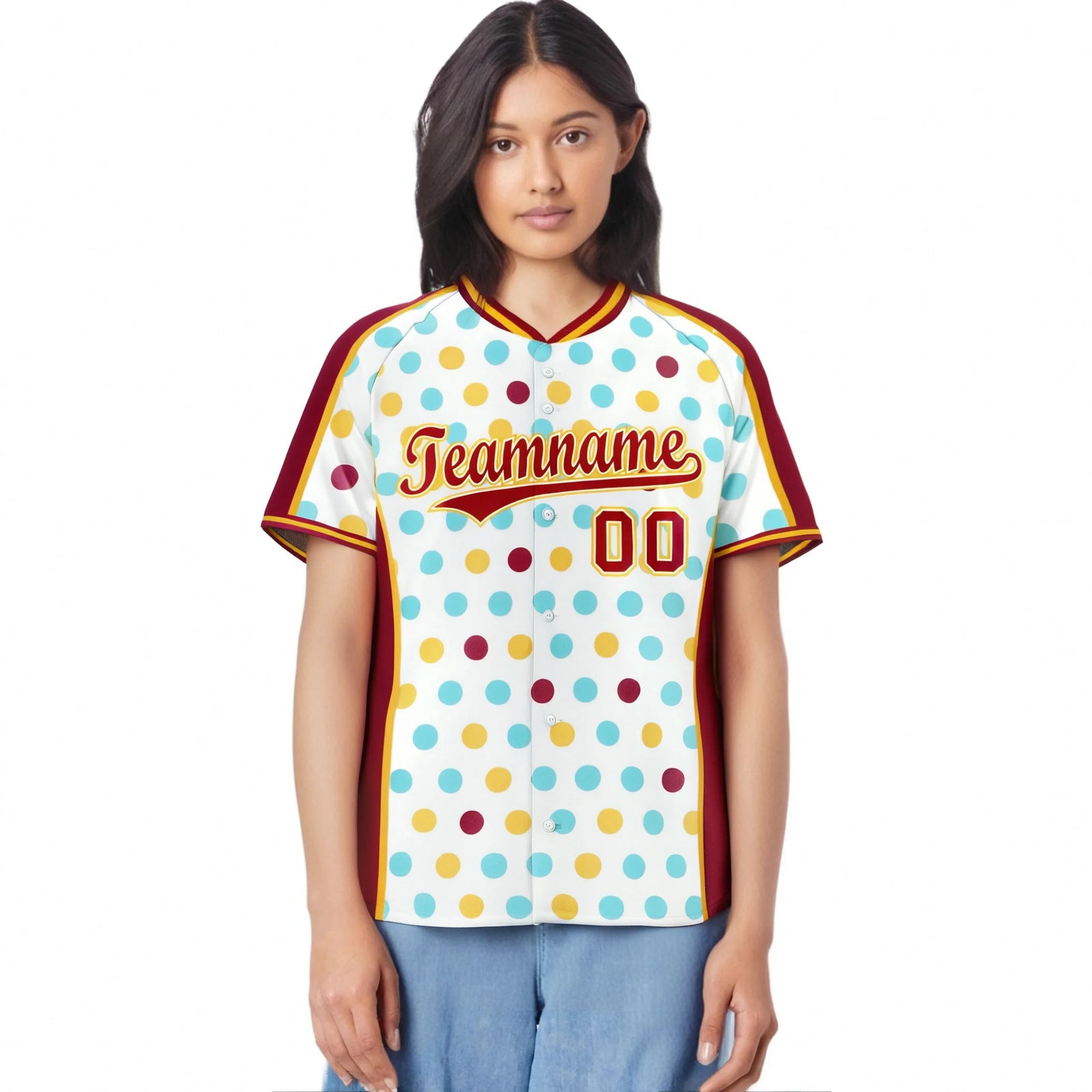 Custom White Red Gold Authentic Polka Dot Fashion Baseball Jersey