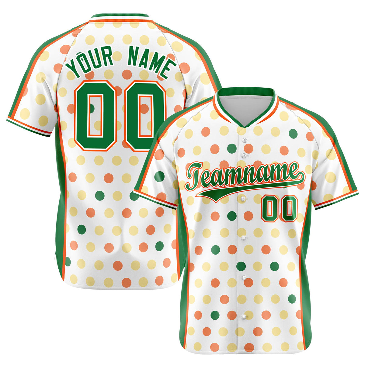Custom White Kelly Green Orange Gold Authentic Polka Dot Fashion Baseball Jersey