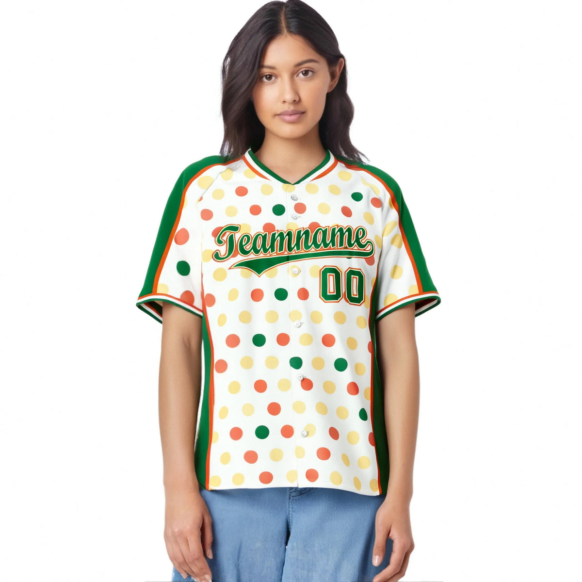 Custom White Kelly Green Orange Gold Authentic Polka Dot Fashion Baseball Jersey