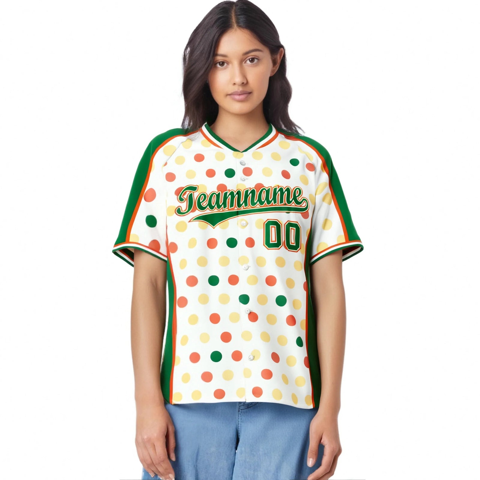 Custom White Kelly Green Orange Gold Authentic Polka Dot Fashion Baseball Jersey