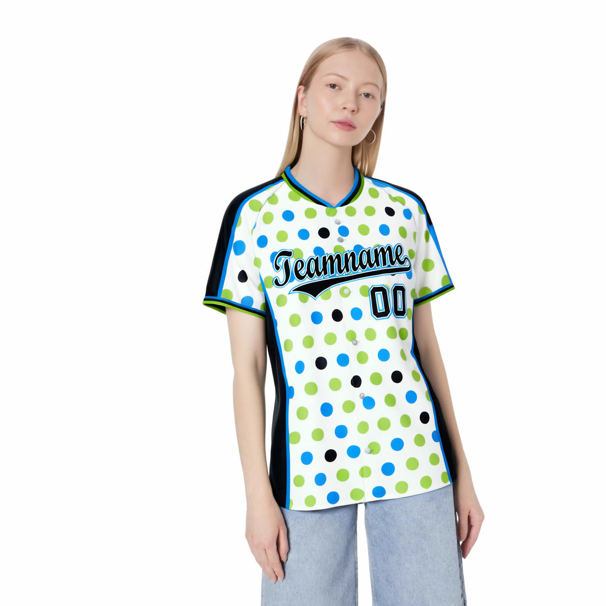 Custom White Black Powder Blue Authentic Polka Dot Fashion Baseball Jersey