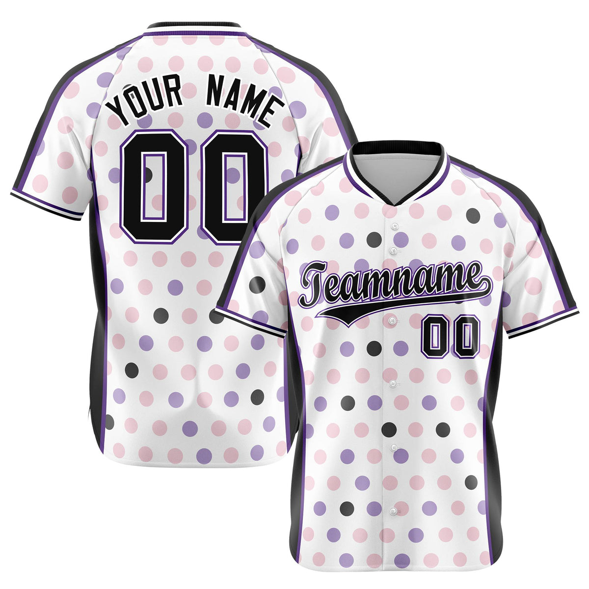 Custom White Black Pink Authentic Polka Dot Fashion Baseball Jersey