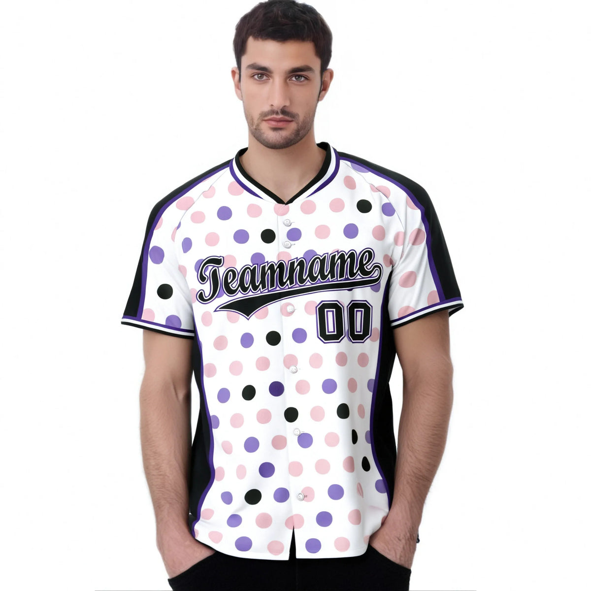 Custom White Black Pink Authentic Polka Dot Fashion Baseball Jersey