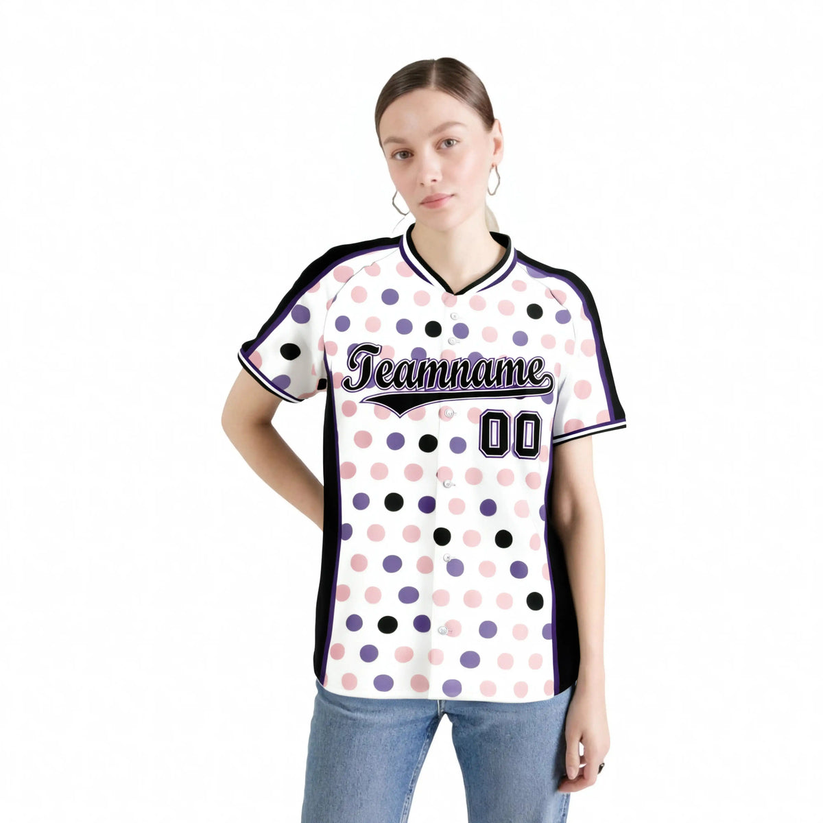 Custom White Black Pink Authentic Polka Dot Fashion Baseball Jersey