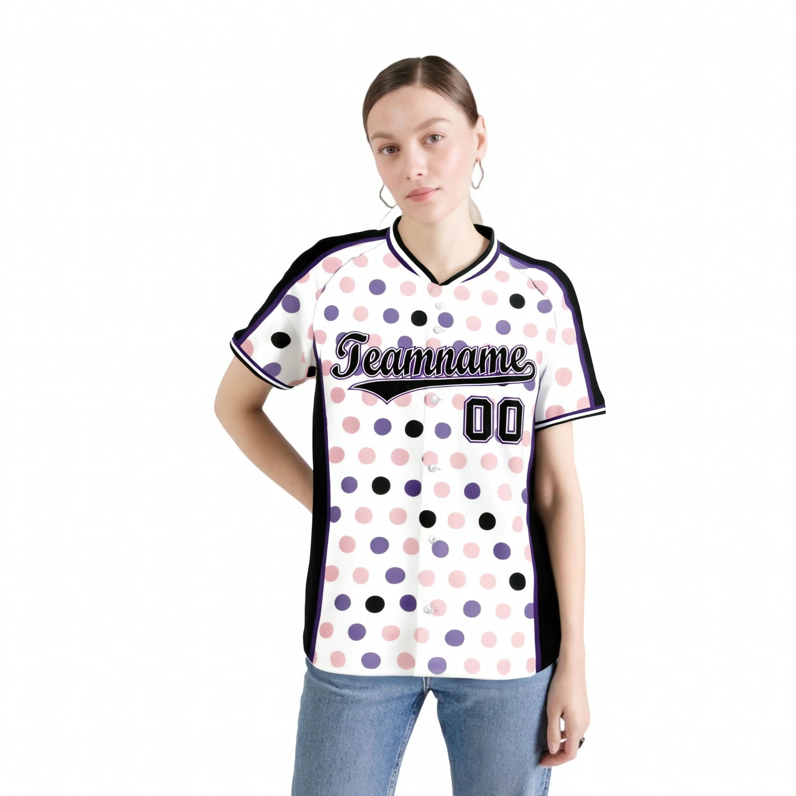 Custom White Black Pink Authentic Polka Dot Fashion Baseball Jersey