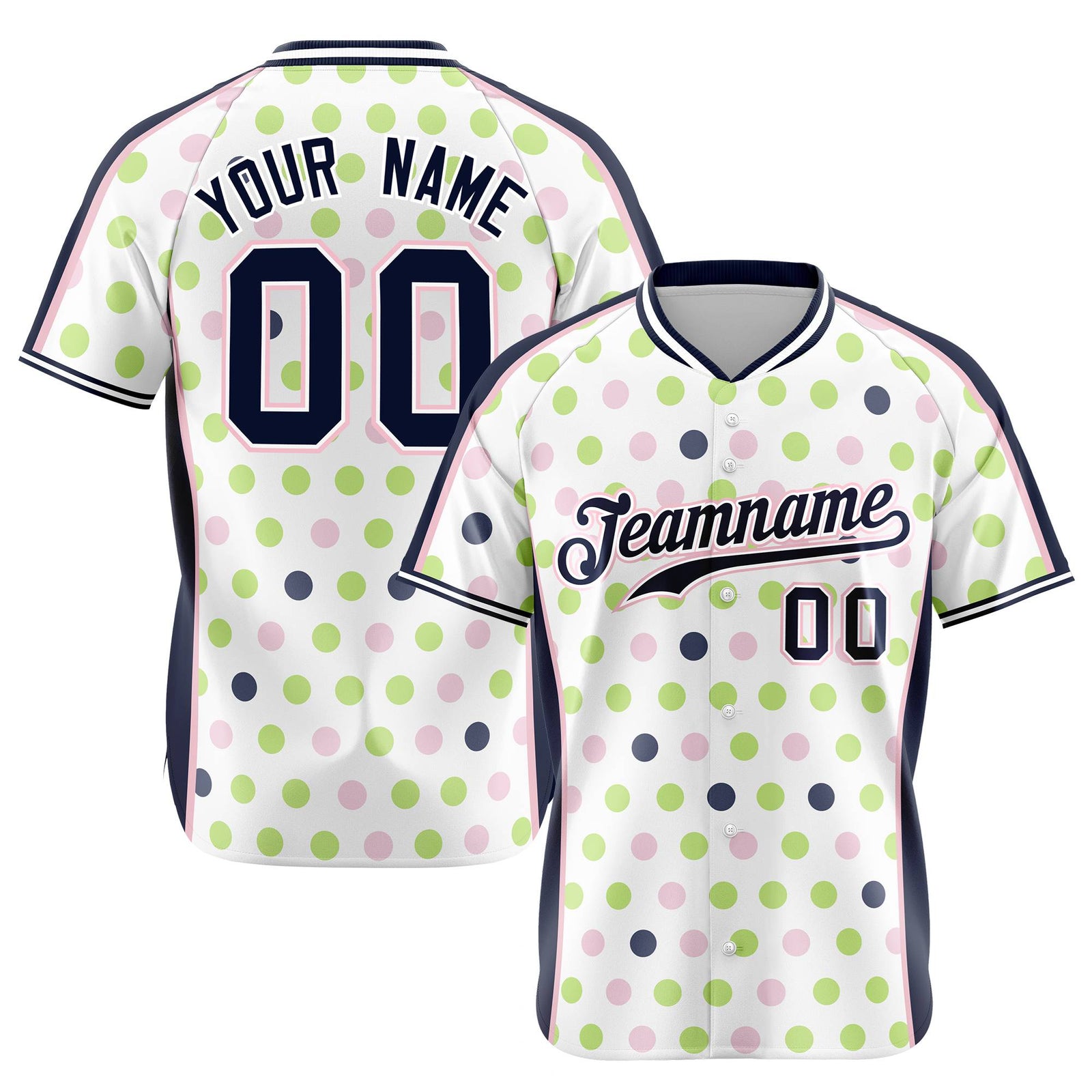 Custom White Navy Green Authentic Polka Dot Fashion Baseball Jersey