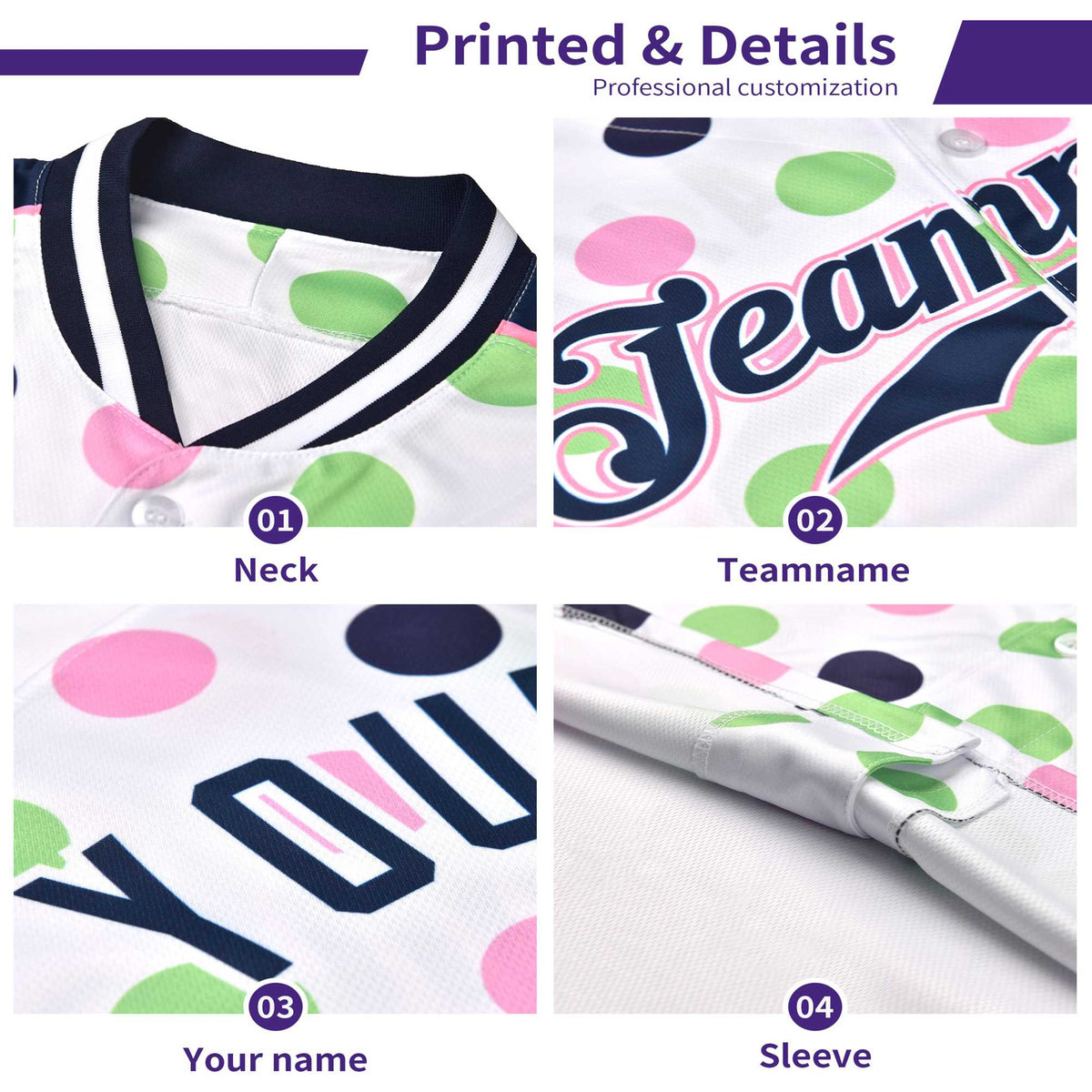 Custom White Navy Green Authentic Polka Dot Fashion Baseball Jersey