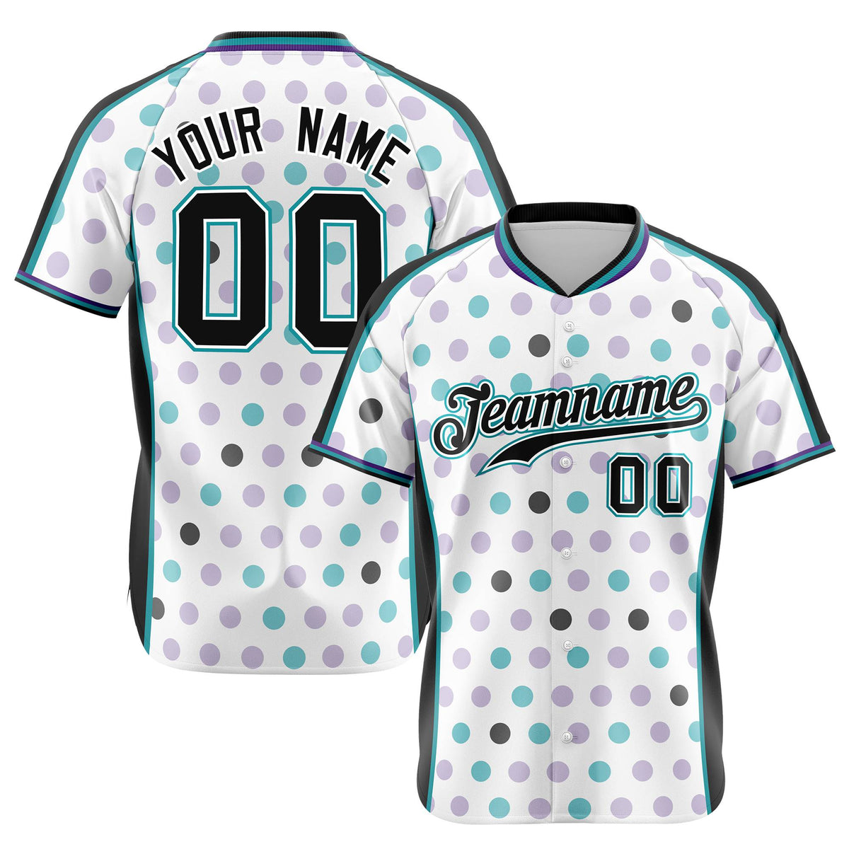 Custom White Black Aqua Authentic Polka Dot Fashion Baseball Jersey