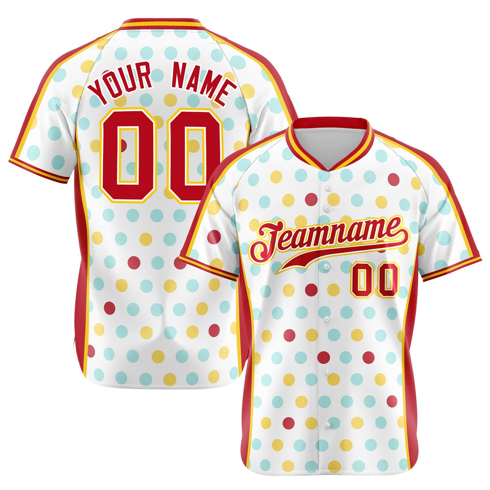 Custom White Red Gold Authentic Polka Dot Fashion Baseball Jersey