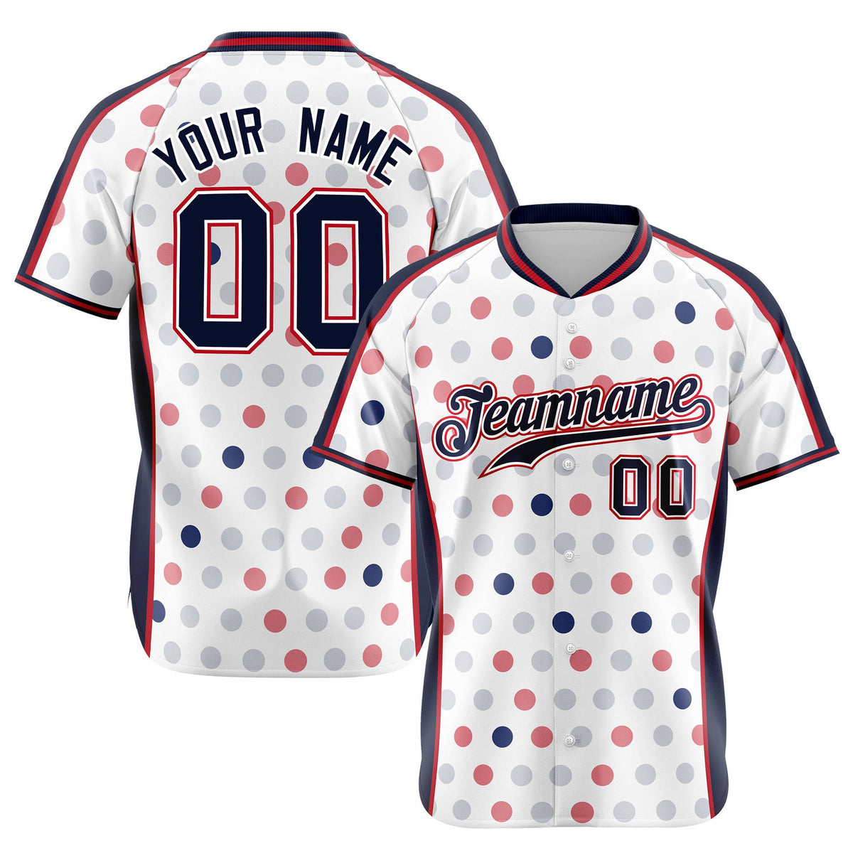 Custom White Navy Red Authentic Polka Dot Fashion Baseball Jersey