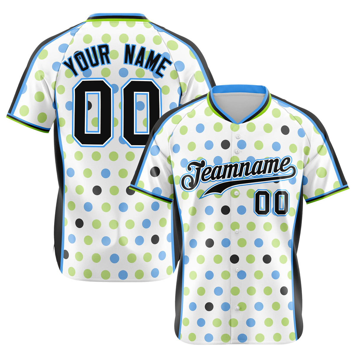 Custom White Black Powder Blue Authentic Polka Dot Fashion Baseball Jersey