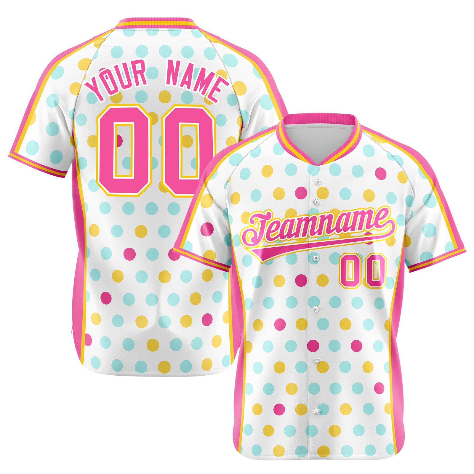 Custom White Pink Gold Authentic Polka Dot Fashion Baseball Jersey