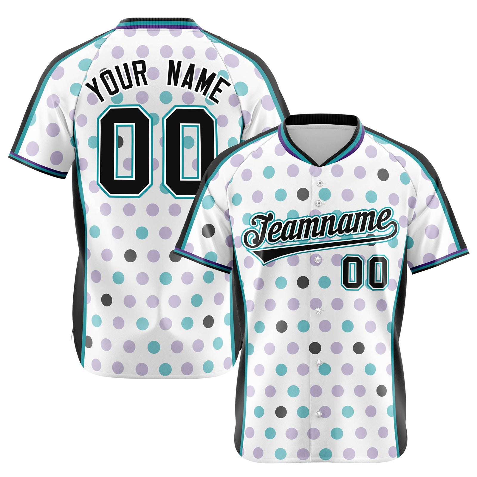 Custom White Black Aqua Authentic Polka Dot Fashion Baseball Jersey