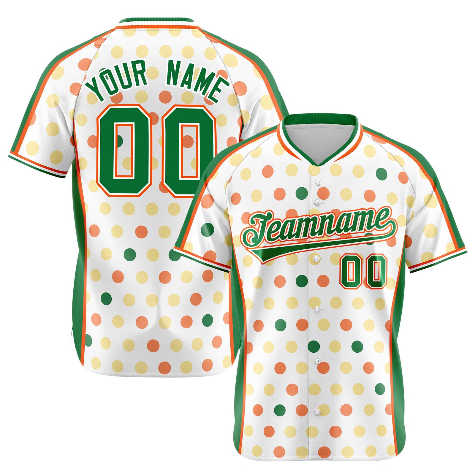 Custom White Kelly Green Orange Gold Authentic Polka Dot Fashion Baseball Jersey