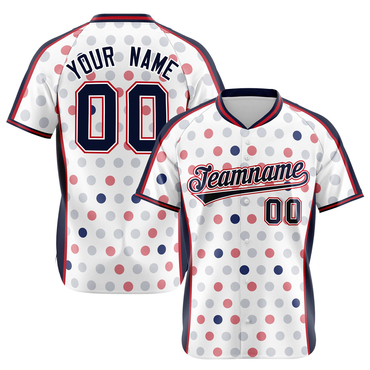 Custom White Navy Red Authentic Polka Dot Fashion Baseball Jersey