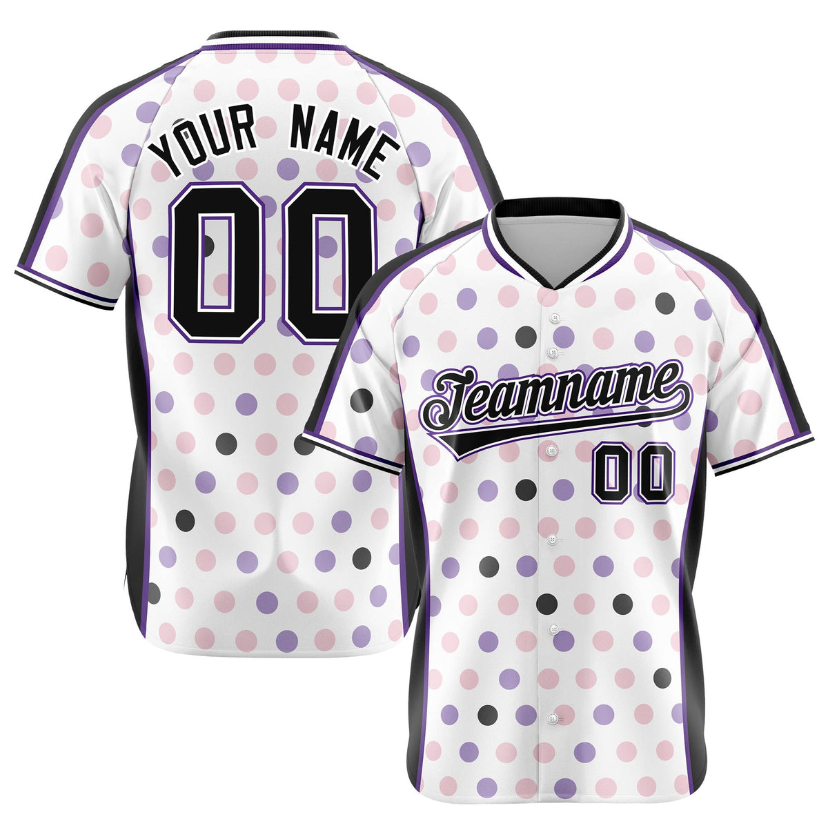 Custom White Black Pink Authentic Polka Dot Fashion Baseball Jersey