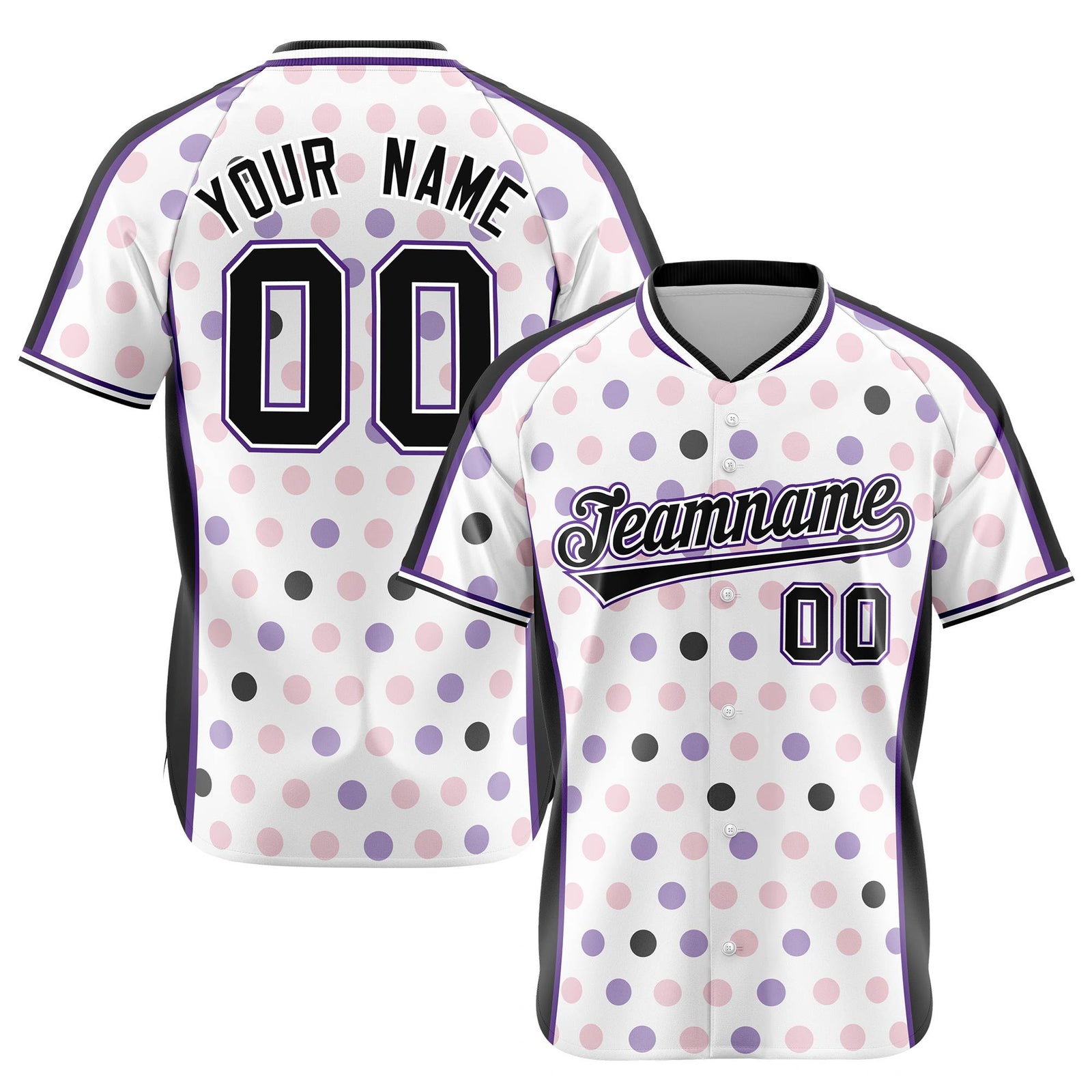 Custom White Black Pink Authentic Polka Dot Fashion Baseball Jersey
