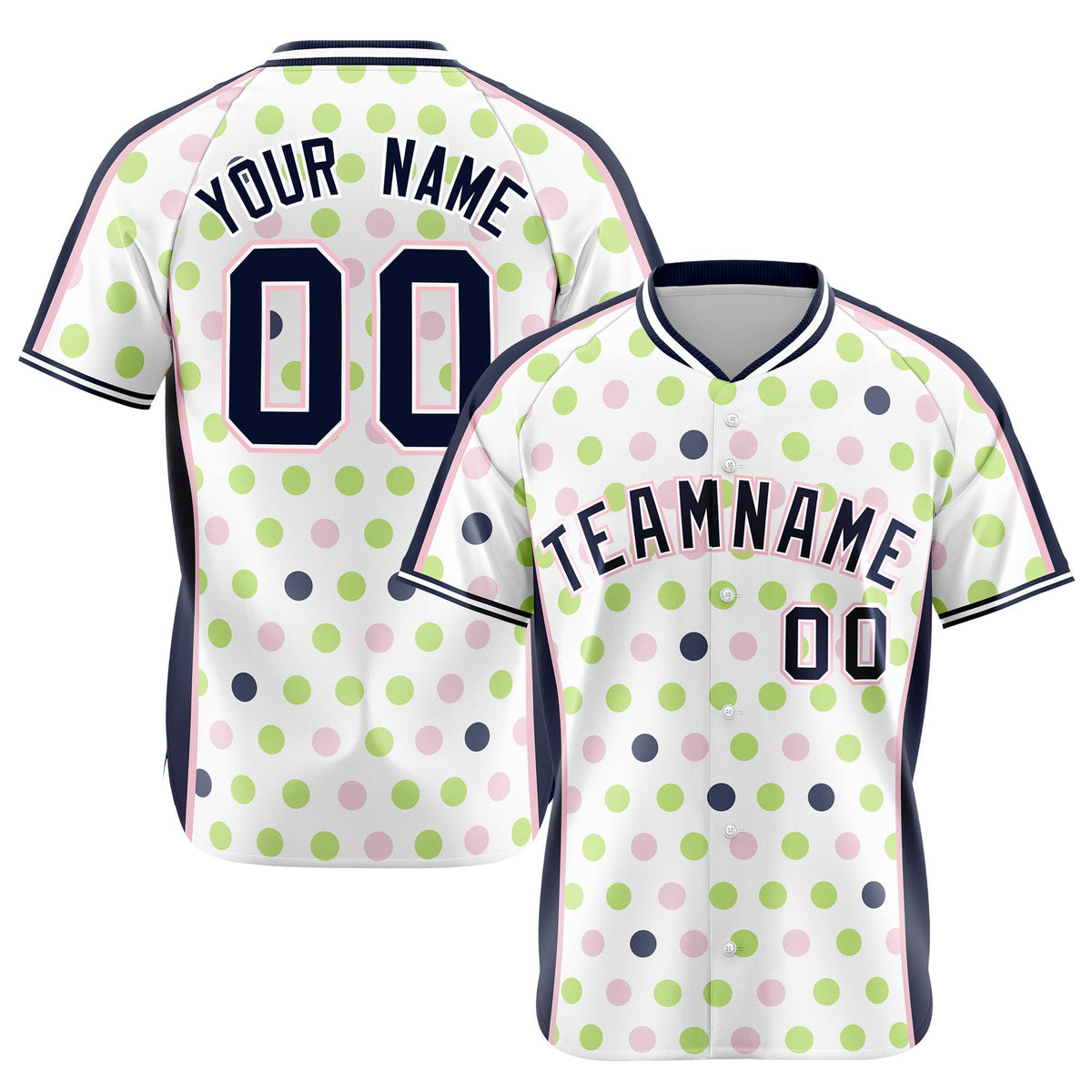 Custom White Navy Green Authentic Polka Dot Fashion Baseball Jersey