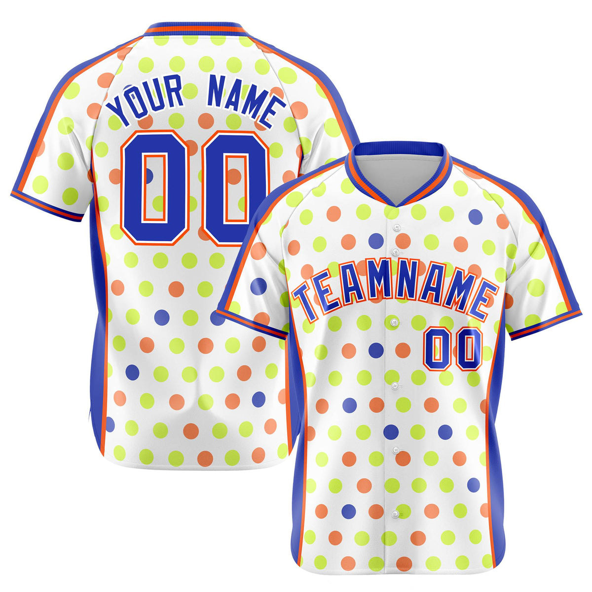 Custom White Royal Blue Orange Authentic Polka Dot Fashion Baseball Jersey