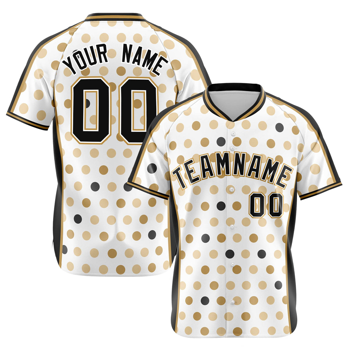 Custom White Black Old Gold Authentic Polka Dot Fashion Baseball Jersey