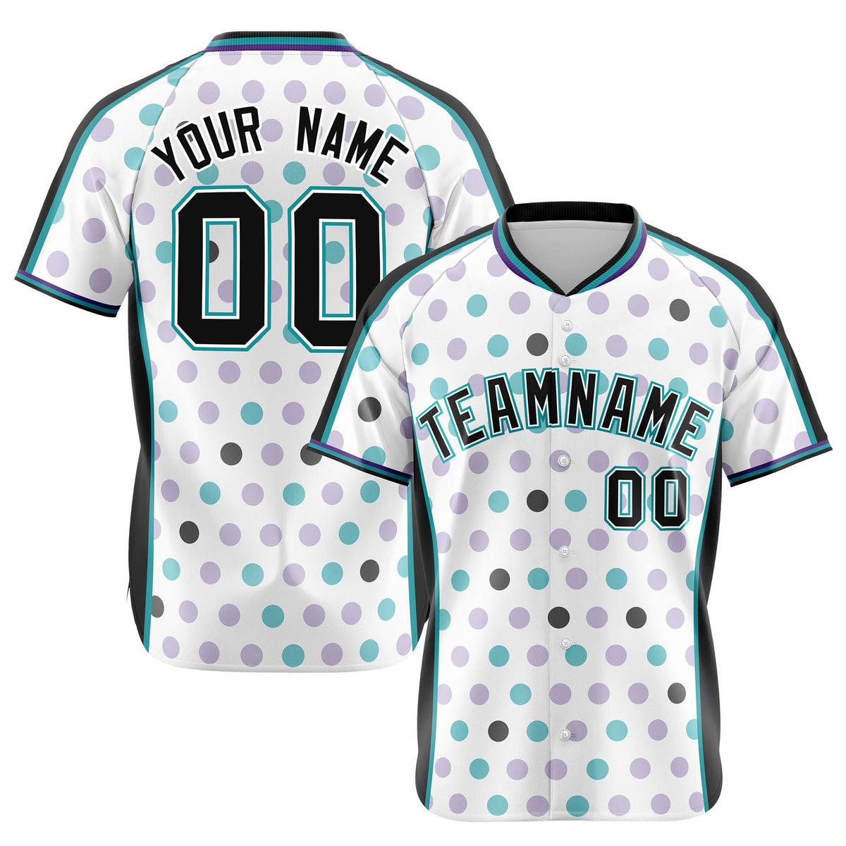 Custom White Black Aqua Authentic Polka Dot Fashion Baseball Jersey