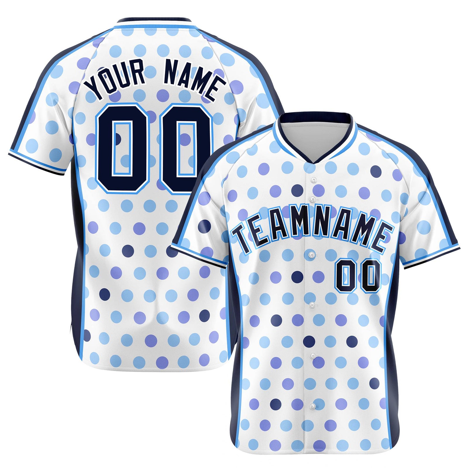 Custom White Navy Powder Blue Navy Authentic Polka Dot Fashion Baseball Jersey