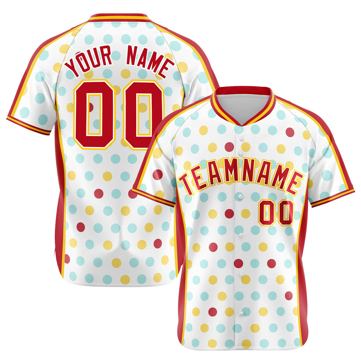 Custom White Red Gold Authentic Polka Dot Fashion Baseball Jersey