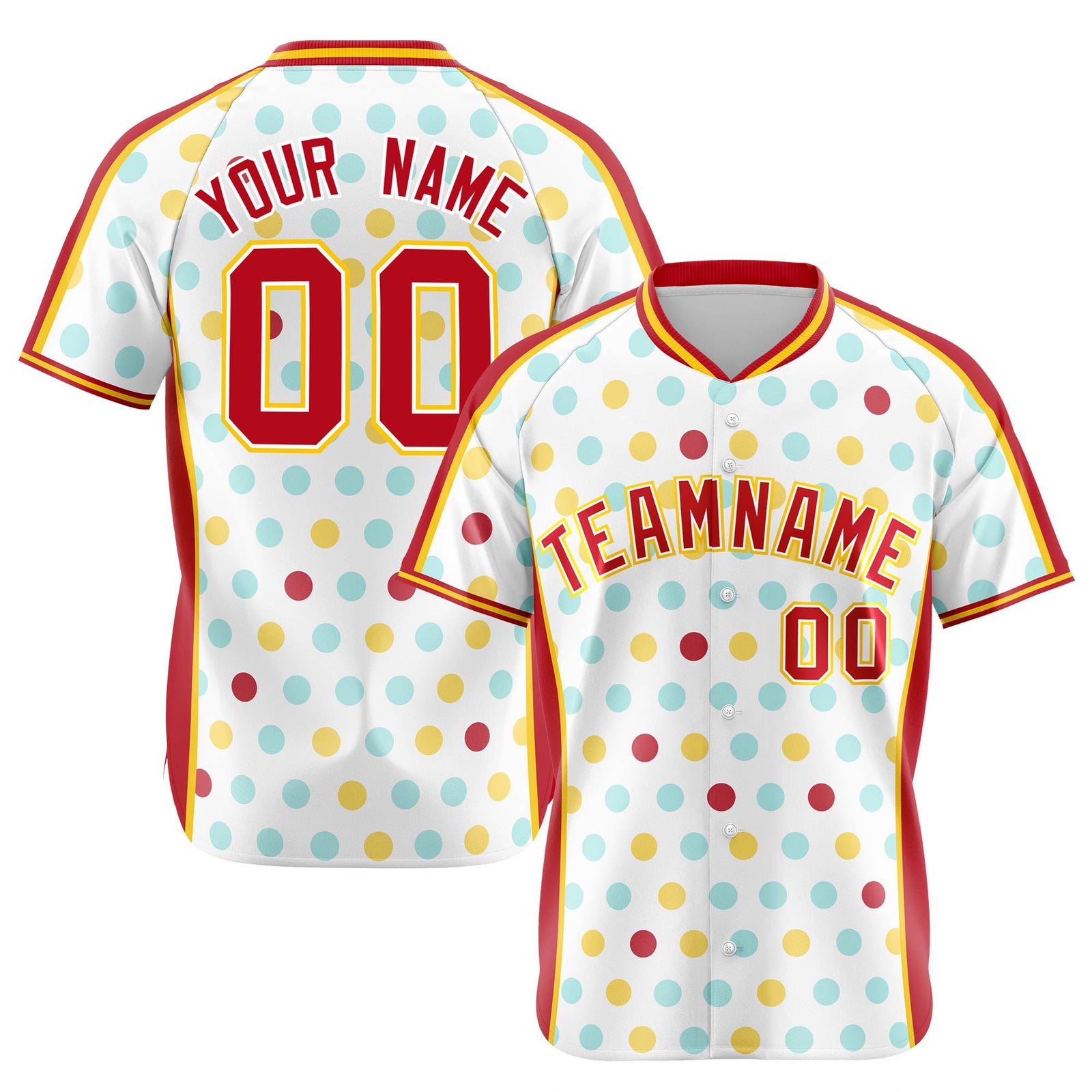 Custom White Red Gold Authentic Polka Dot Fashion Baseball Jersey