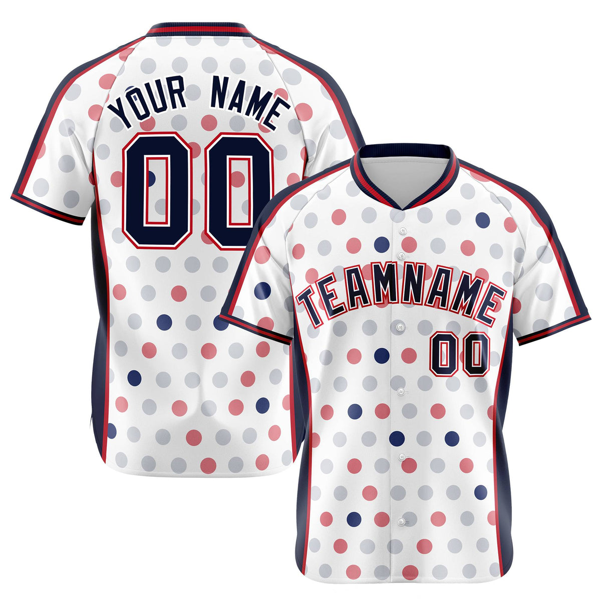 Custom White Navy Red Authentic Polka Dot Fashion Baseball Jersey