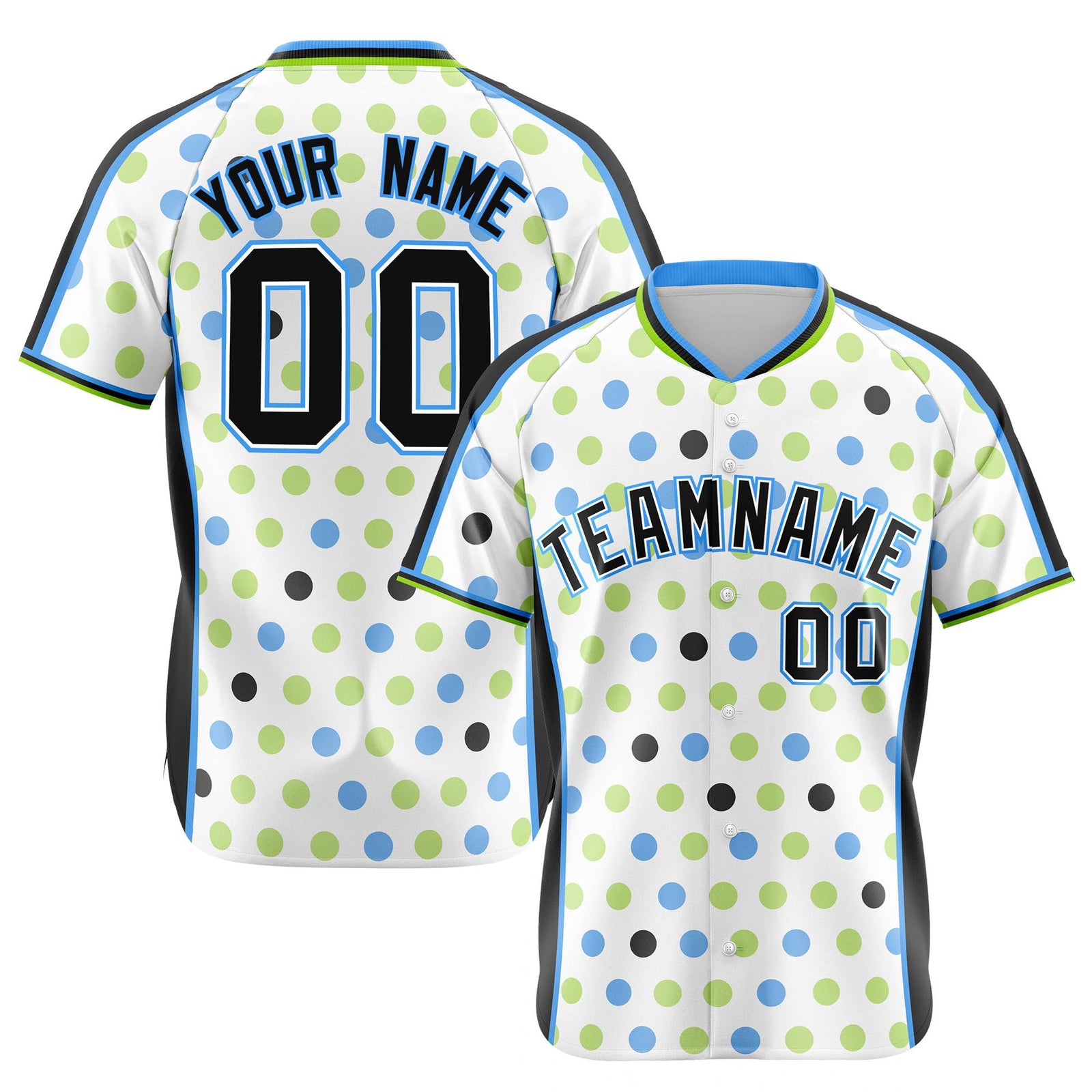 Custom White Black Powder Blue Authentic Polka Dot Fashion Baseball Jersey