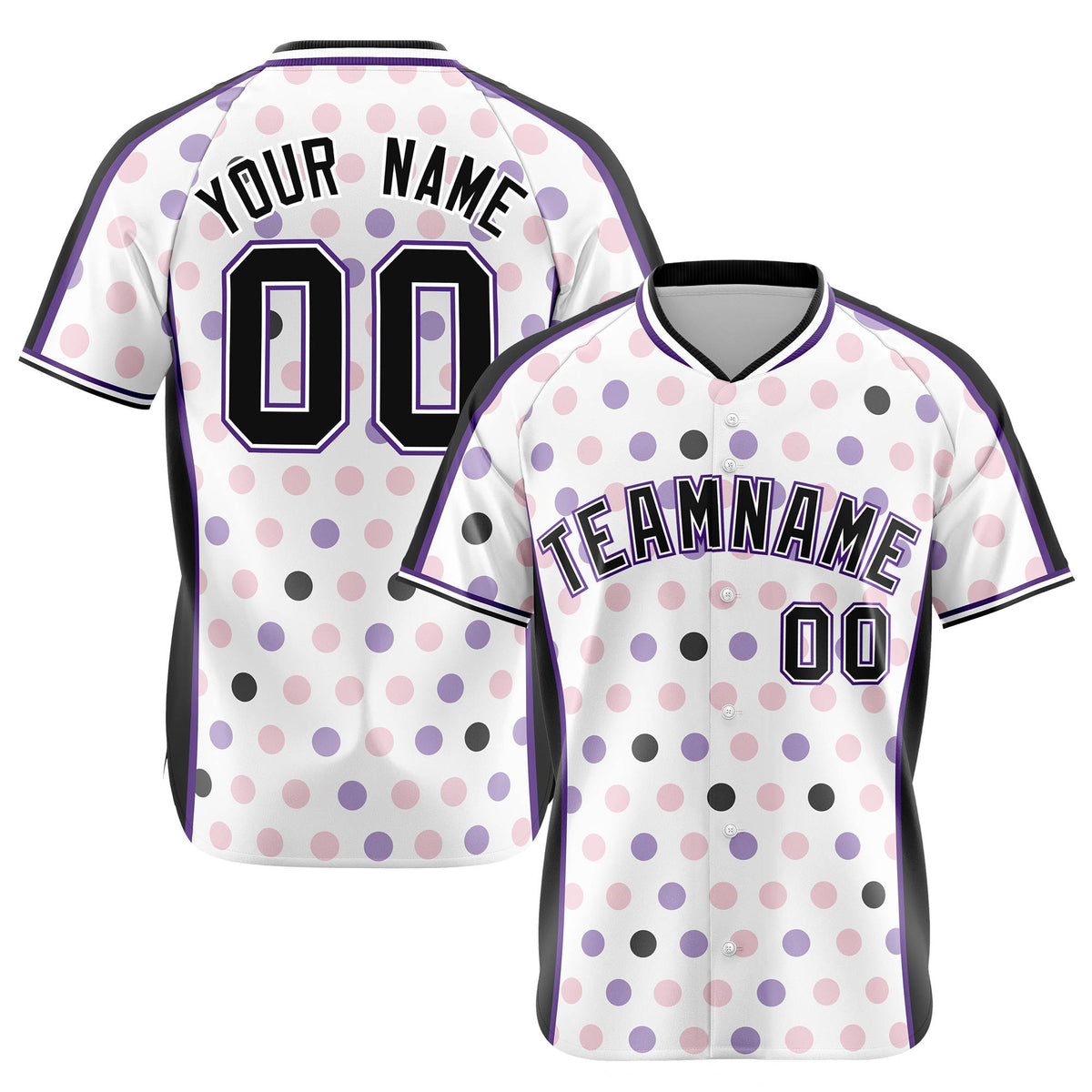 Custom White Black Pink Authentic Polka Dot Fashion Baseball Jersey