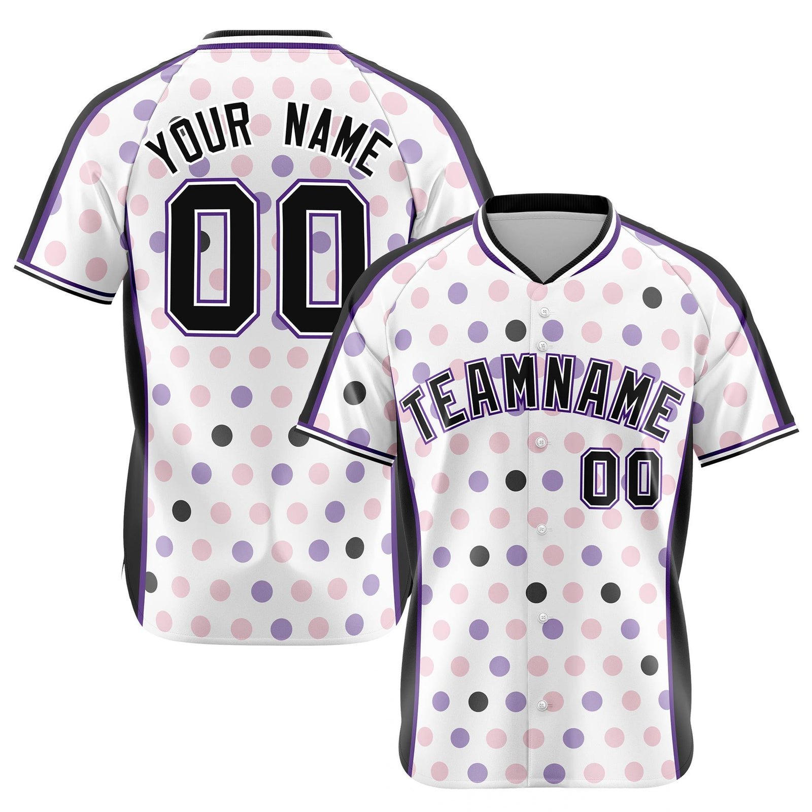 Custom White Black Pink Authentic Polka Dot Fashion Baseball Jersey