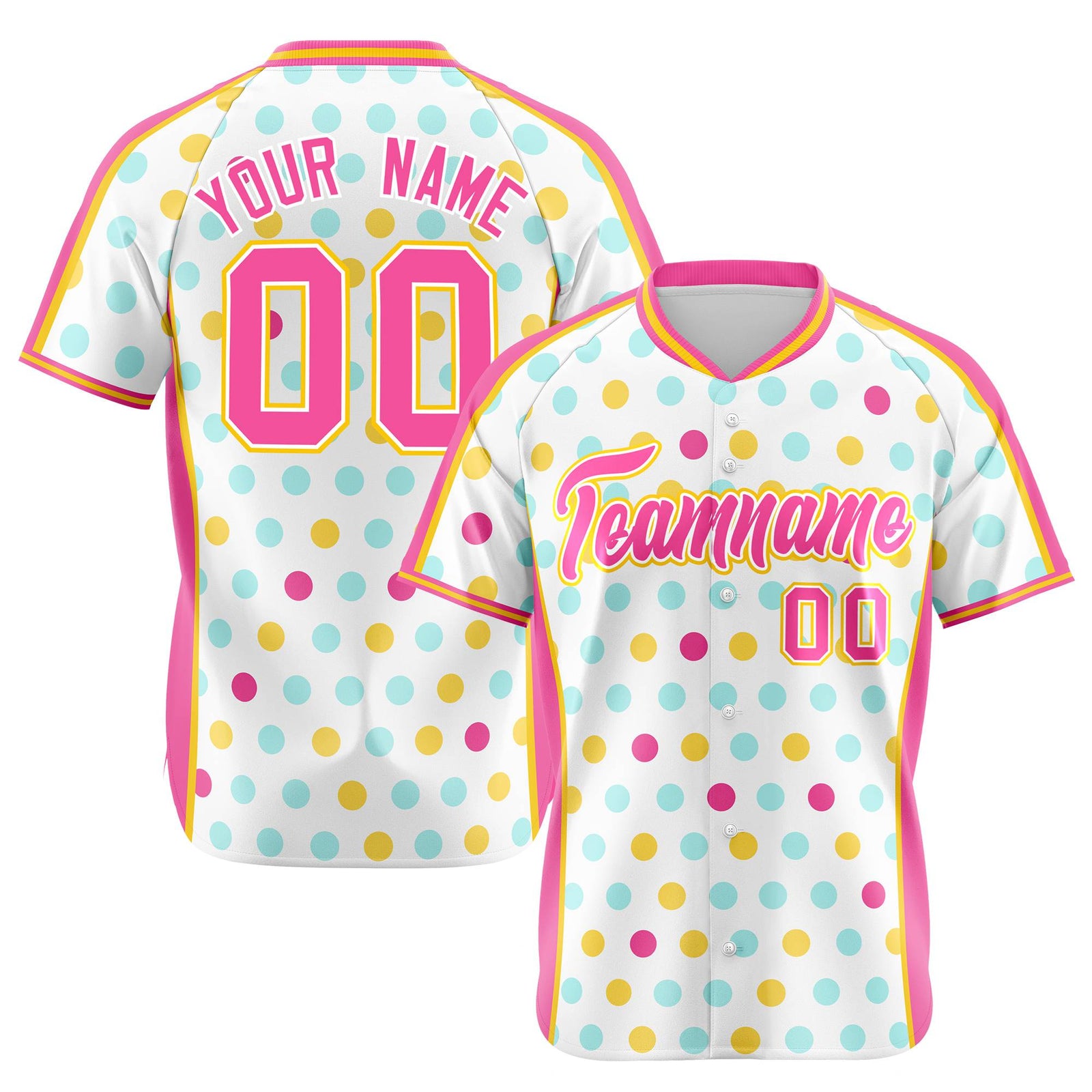Custom White Pink Gold Authentic Polka Dot Fashion Baseball Jersey