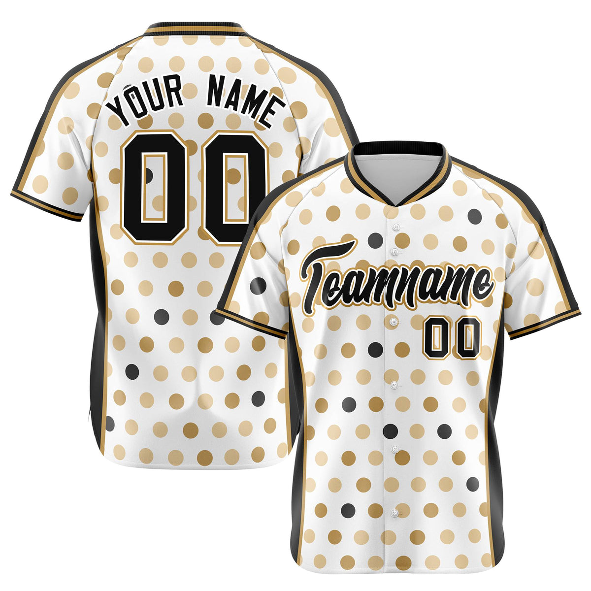 Custom White Black Old Gold Authentic Polka Dot Fashion Baseball Jersey