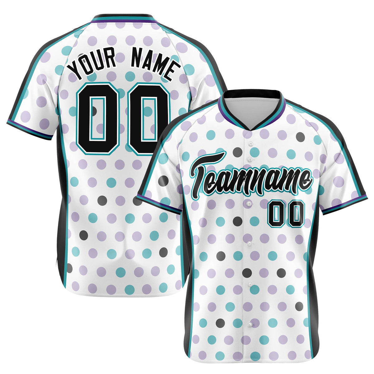 Custom White Black Aqua Authentic Polka Dot Fashion Baseball Jersey