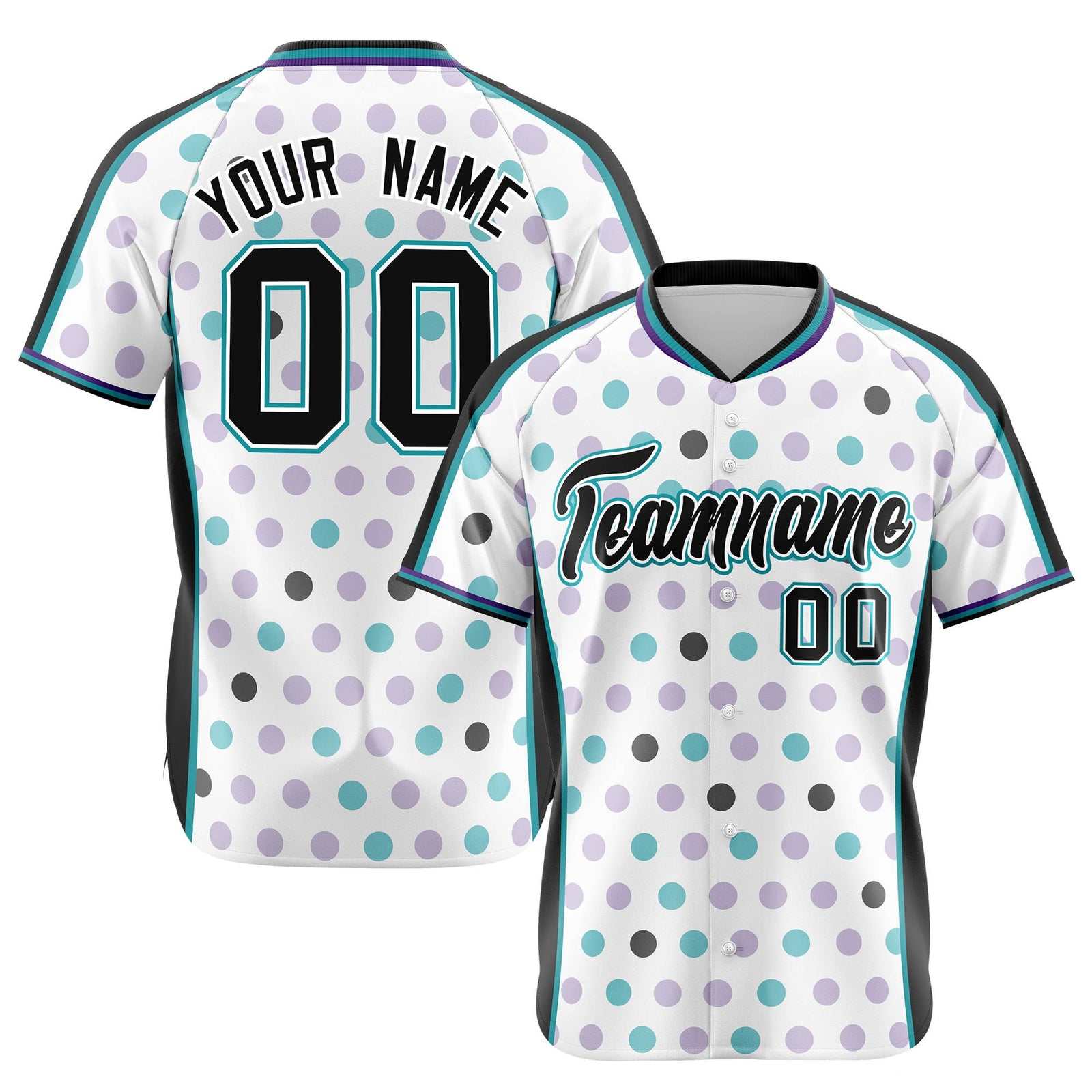 Custom White Black Aqua Authentic Polka Dot Fashion Baseball Jersey