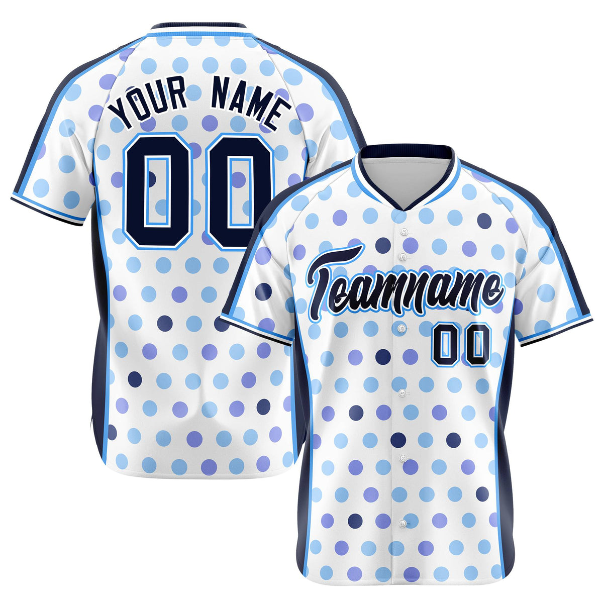 Custom White Navy Powder Blue Navy Authentic Polka Dot Fashion Baseball Jersey