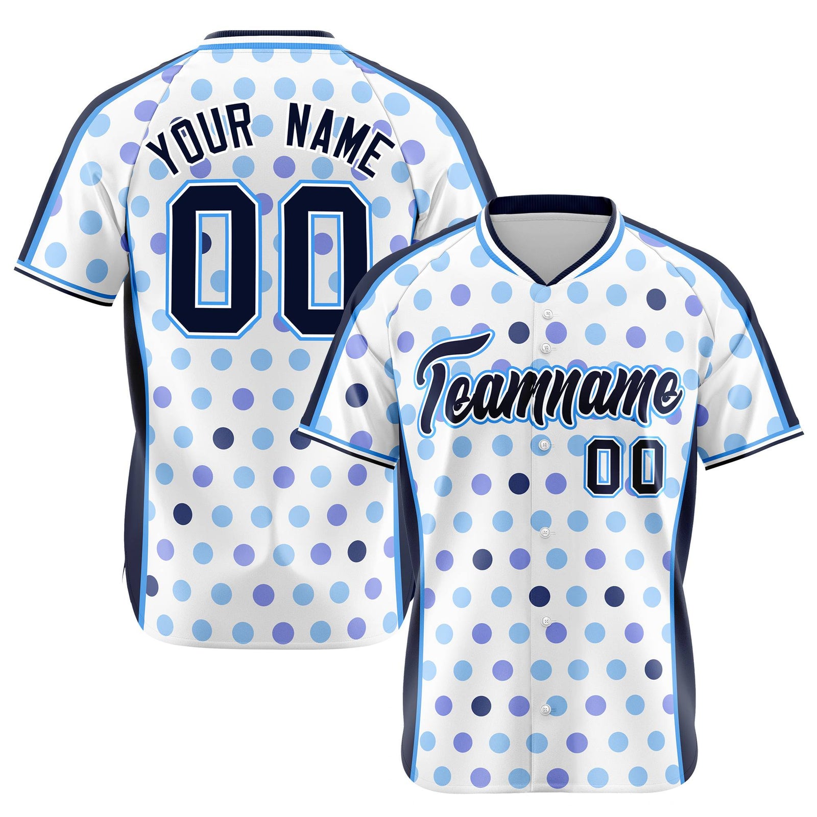 Custom White Navy Powder Blue Navy Authentic Polka Dot Fashion Baseball Jersey