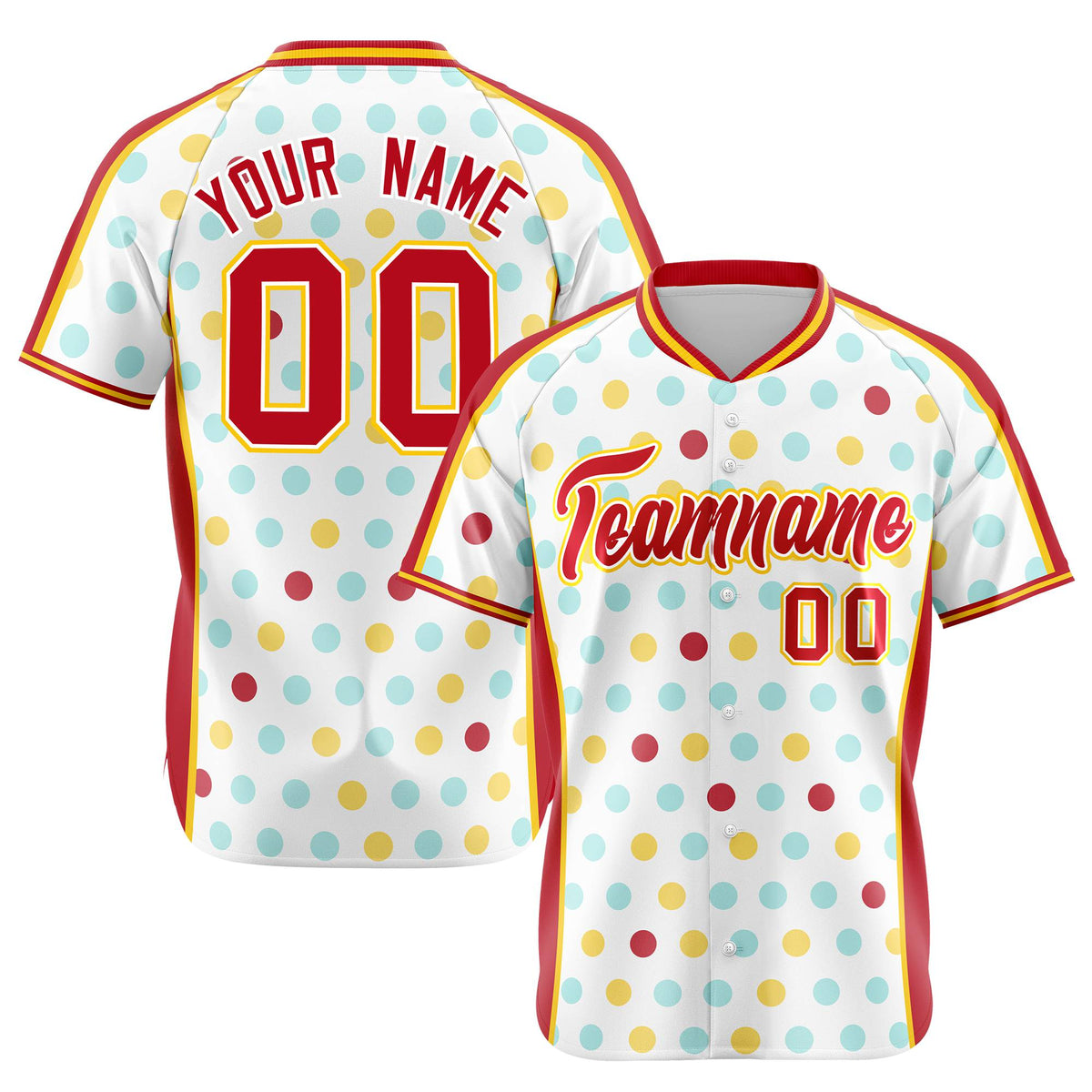 Custom White Red Gold Authentic Polka Dot Fashion Baseball Jersey