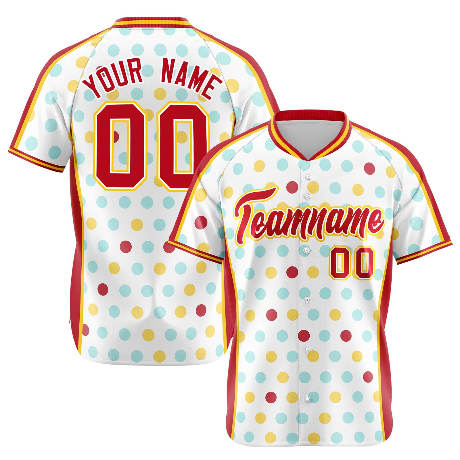 Custom White Red Gold Authentic Polka Dot Fashion Baseball Jersey