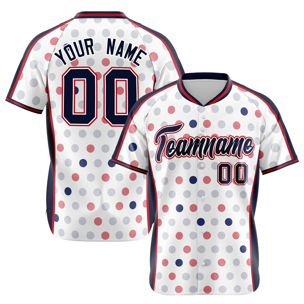 Custom White Navy Red Authentic Polka Dot Fashion Baseball Jersey