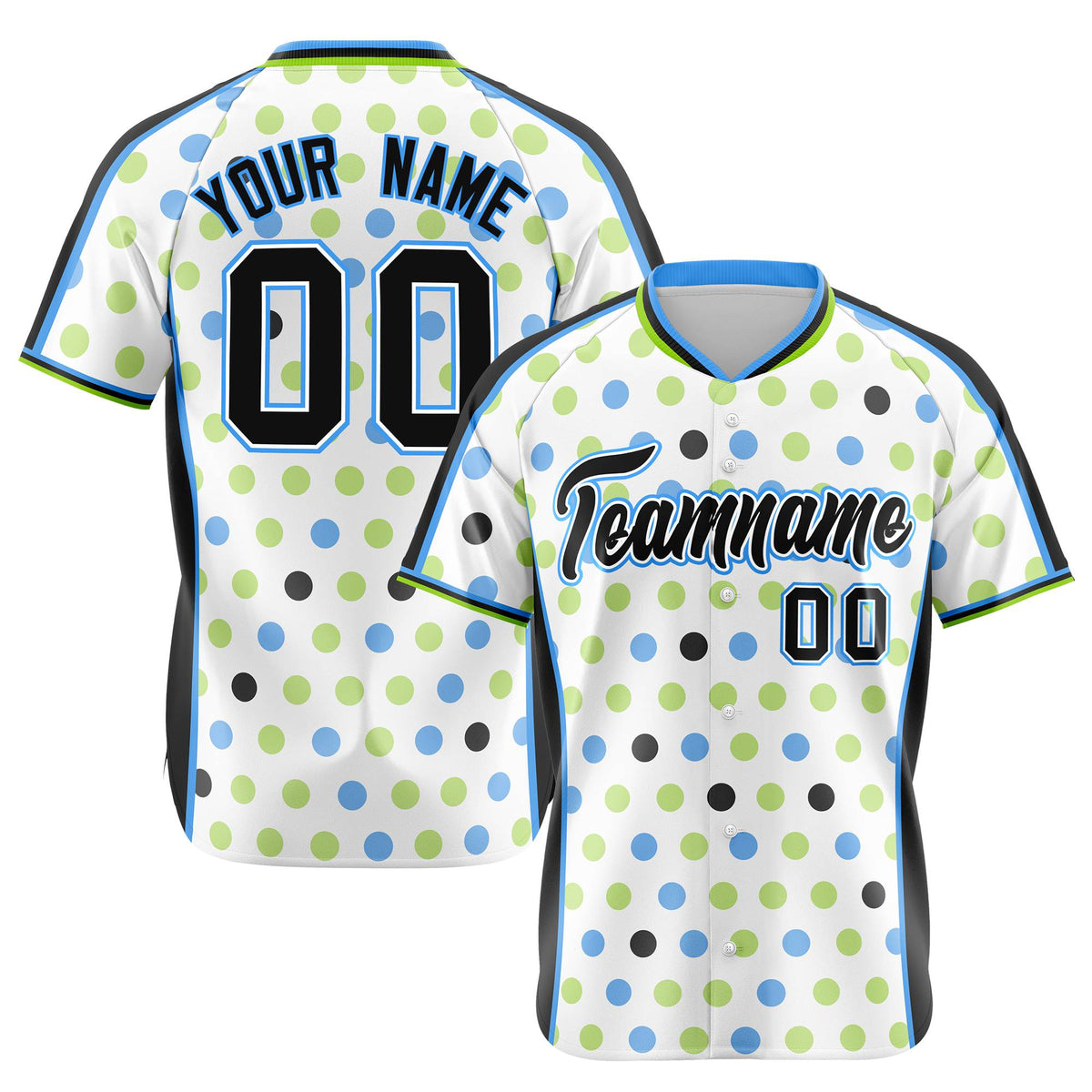 Custom White Black Powder Blue Authentic Polka Dot Fashion Baseball Jersey