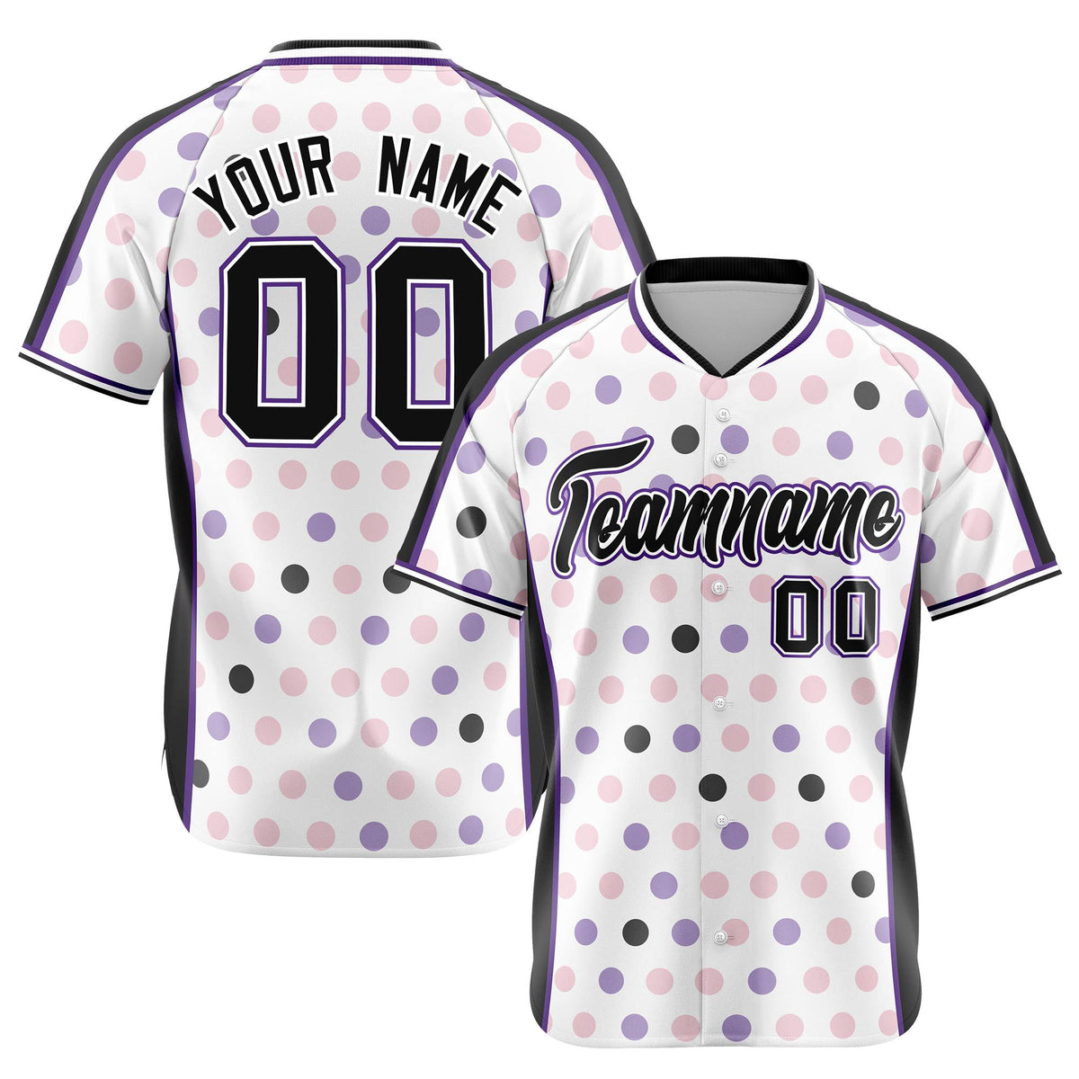 Custom White Black Pink Authentic Polka Dot Fashion Baseball Jersey